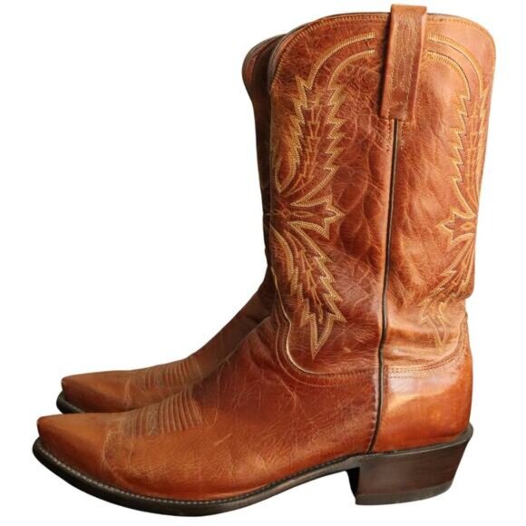 Lucchese 1883 Crayton Mad Dog Goat Tan Brown Leather Cowboy Boots Mens 11.5 2E main image 4